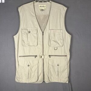 Vintage Eddie Bauer Vest Mens M Beige Fishing Utility Pockets Outdoor Workwear